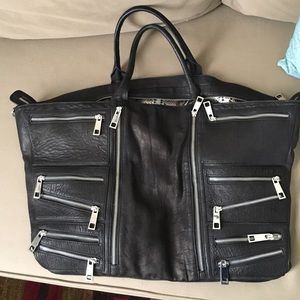 COPY - Black leather tote with silver zippers